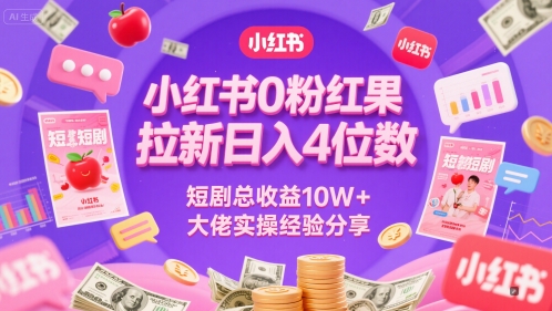 小红书0粉红果短剧拉新日入4位,数短剧总收益10W+大佬实操经验分享-网创猫