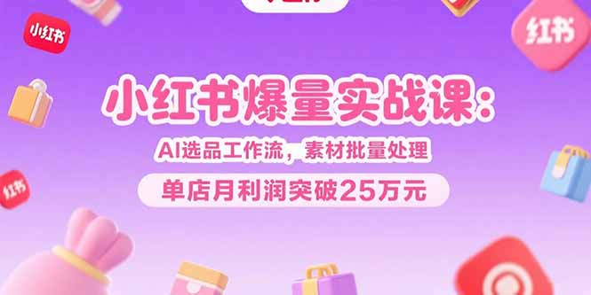 小红书爆量实战课：AI选品工作流，素材批量处理，单店月利润突破25万元-网创猫