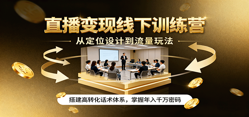 直播变现线下训练营，从定位设计到流量玩法，搭建高转化话术体系，掌握年入千万密码-网创猫