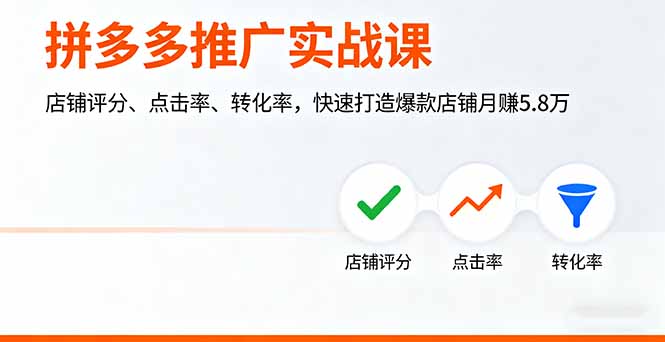 拼多多推广实战课，店铺评分、点击率、转化率，快速打造爆款店铺月赚5.8万-网创猫