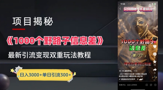 一千个野路子信息差最新玩法教程-变现+引流的玩法具体拆解-网创猫