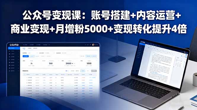 公众号变现课：账号搭建+内容运营+商业变现+月增粉5000+变现转化提升4倍-网创猫