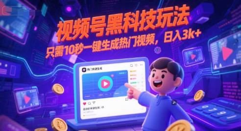 视频号黑科技玩法，只需10秒一键生成热门视频，日入3k+-网创猫