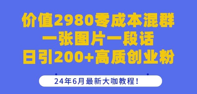 价值2980零成本混群一张图片一段话日引200+高质创业粉，24年6月最新大咖教程【揭秘】-网创猫