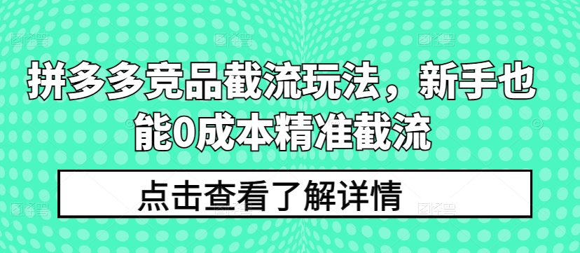 拼多多竞品截流玩法，新手也能0成本精准截流-网创猫