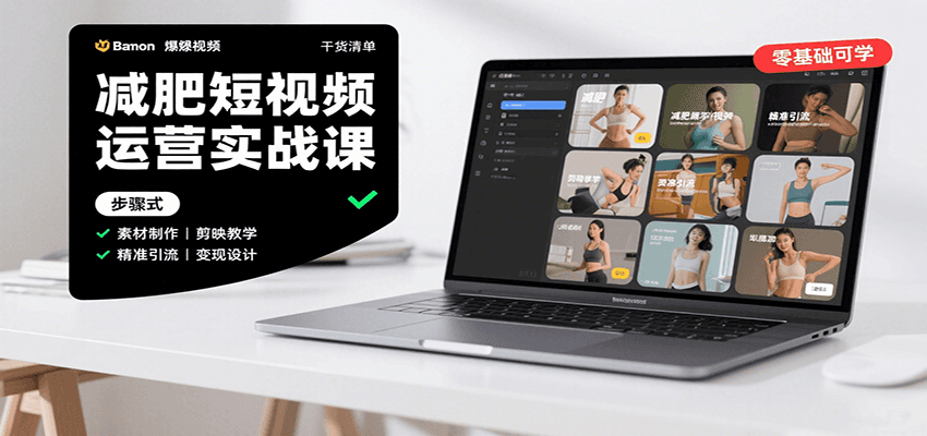 减肥短视频运营实战课：含素材制作、剪映教学，讲精准引流、变现设计与内容模板技巧-网创猫