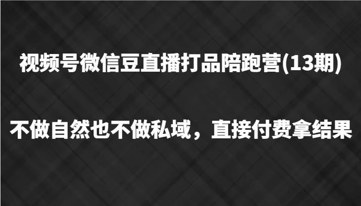 视频号微信豆直播打品陪跑(13期)，不做不自然流不做私域，直接付费拿结果-网创猫