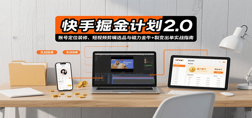 快手掘金计划2.0，账号定位装修、短视频剪辑选品与磁力金牛+裂变出单实战指南-网创猫