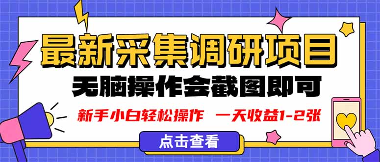 新版采集调研项目，截图上传即可，无脑操作，日收益1-2张-网创猫