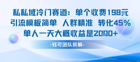 私域冷门赛道单个收费198米引流模板简单人群精准 45%的转化率单人一天大概收益多张-网创猫