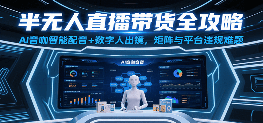 半无人直播带货全攻略：AI音咖智能配音+数字人出镜，解决账号矩阵与平台违规难题-网创猫