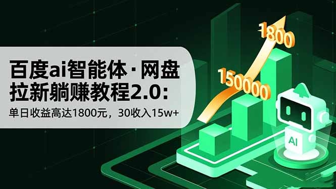 百度ai智能体·网盘拉新躺赚教程2.0：单日收益高达1800元，30收入15w+-网创猫