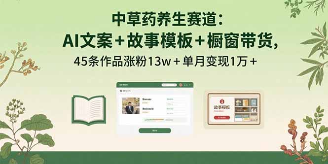 中草药养生赛道：AI文案+故事模板+橱带货，45条作品涨粉13w+单月变现1万+-网创猫
