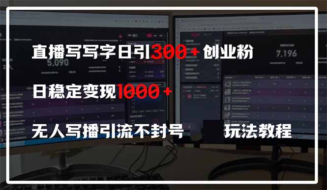 直播写写字日引300+创业粉，日稳定变现600+无人写播引流不封号，玩法教程-网创猫