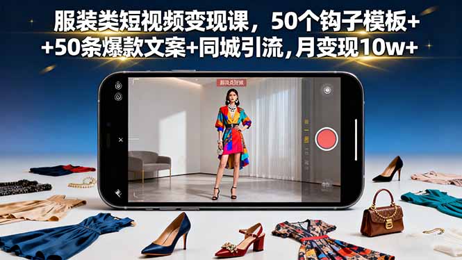 服装类短视频变现课，50个钩子模板+50条爆款文案+同城引流，月变现10w+-网创猫