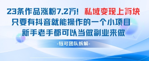抖音私域项目23条作品涨粉7.2W，私域变现1W-网创猫
