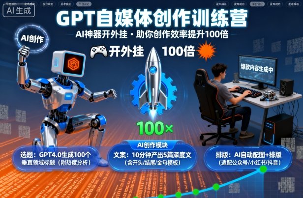 GPT自媒体创作训练营：AI神器开外挂，助你创作效率提升100倍-网创猫