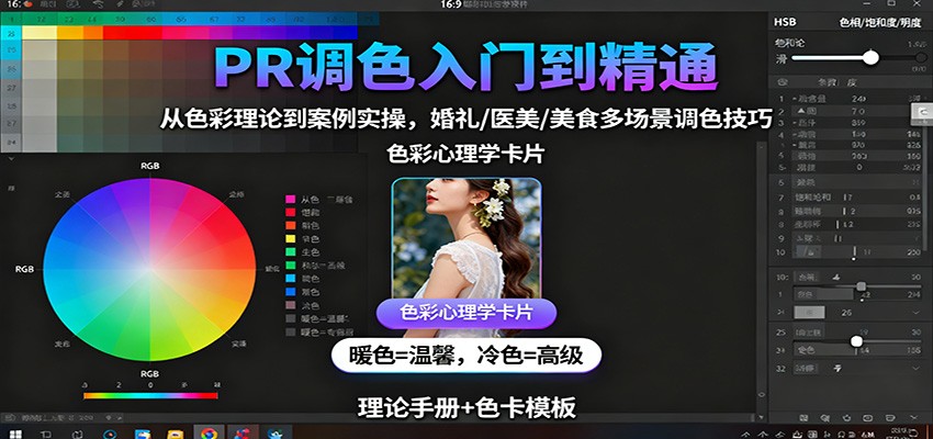 PR调色入门到精通：从色彩理论到案例实操，婚礼/医美/美食多场景调色技巧-网创猫