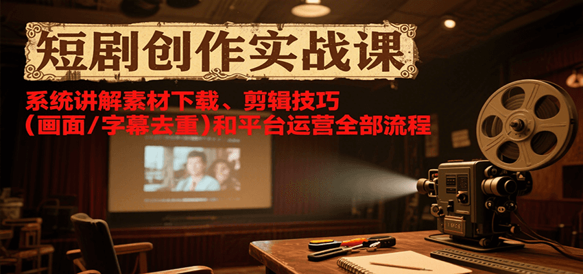 短剧创作实战课，系统讲解素材下载、剪辑技巧（画面/字幕去重）和平台运营全部流程-网创猫