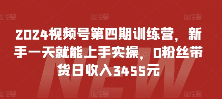 2024视频号第四期训练营，新手一天就能上手实操，0粉丝带货日收入3455元-网创猫