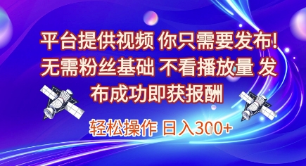 平台提供视频，你只需要发布， 无需粉丝基础，不看播放量，发布成功即获报酬，日入3张-网创猫