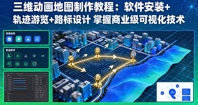 三维动画地图制作教程：软件安装+轨迹游览+路标设计 掌握商业级可视化技术-网创猫