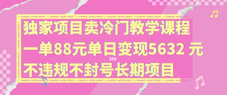 独家项目卖冷门教学课程一单88元单日变现5632元违规不封号长期项目【揭秘】-网创猫