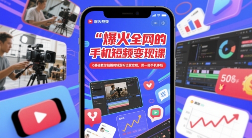 爆火全网的手机短视频变现课，0基础教你拍摄剪辑涨粉运营变现，用一部手机挣钱-网创猫