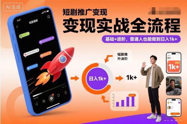 短剧推广变现实战全流程，基础+进阶，普通人也能做到日入1k+-网创猫
