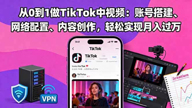 从0到1做TikTok中视频：账号搭建、网络配置、内容创作，轻松实现月入过万-网创猫