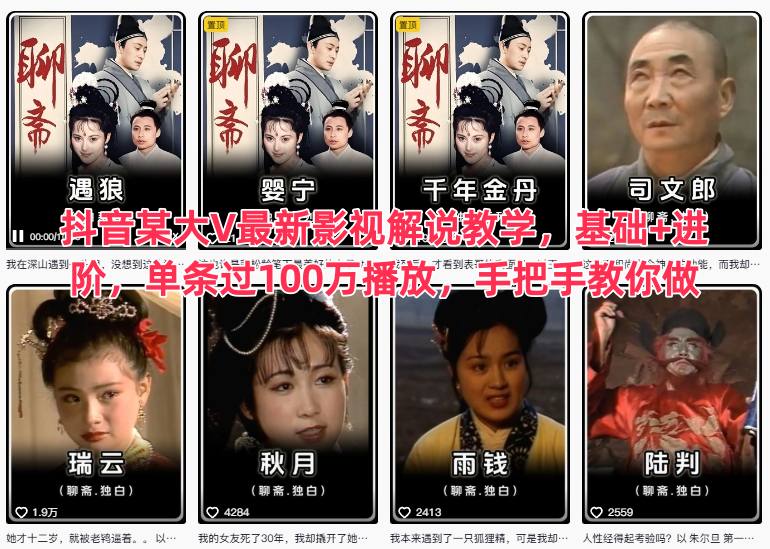 抖音某大V最新影视解说教学，基础+进阶，单条过100万播放，手把手教你做-网创猫