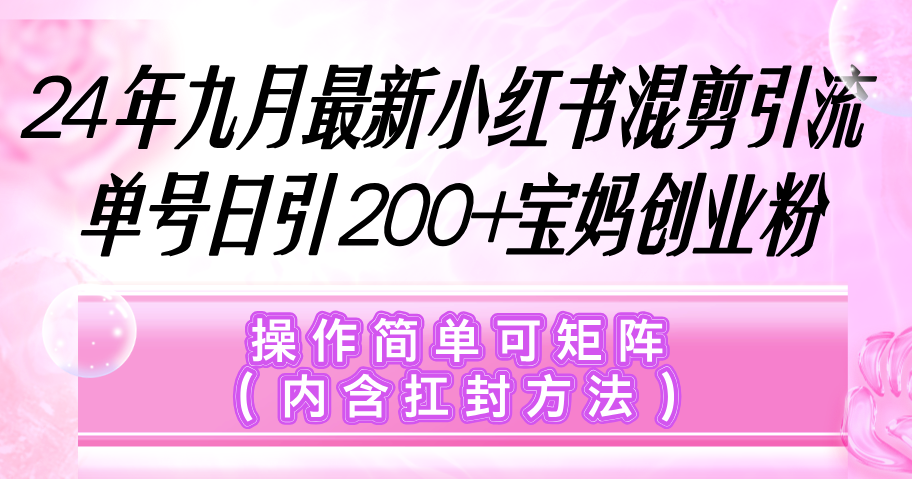 （12530期）小红书混剪引流，单号日引200+宝妈创业粉，操作简单可矩阵（内含扛封…-网创猫
