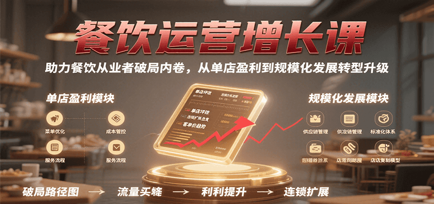 餐饮运营增长课，助力餐饮从业者破局内卷，从单店盈利到规模化发展转型升级-网创猫