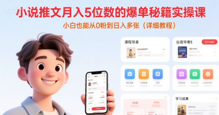 小说推文月入5位数的爆单秘籍实操课，，小白也能从0粉到日入多张(详细教程)-网创猫
