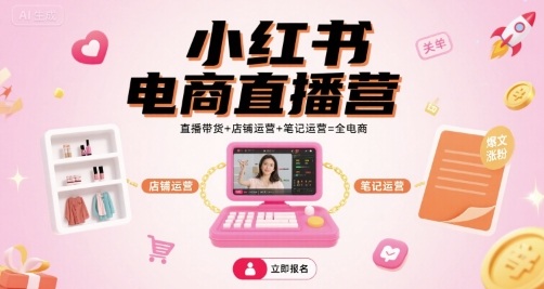 小红书电商直播营，直播带货+店铺运营+笔记运营=全电商-网创猫