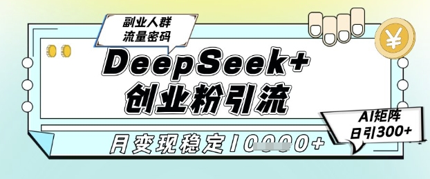 DeepSeek+创业粉精准引流，全新分享课4.0玩法，AI矩阵日引300+，多种变现方式，稳定月入1W-网创猫