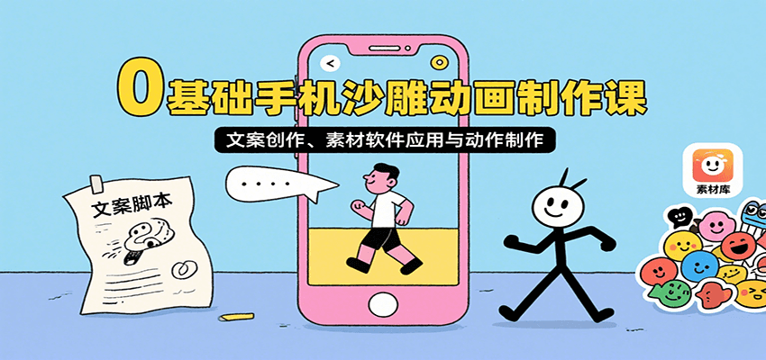 0基础手机沙雕动画制作课，文案创作、素材软件应用与动作制作-网创猫