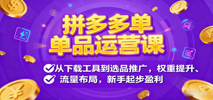 拼多多单品运营课，从下载工具到选品推广，权重提升、流量布局，新手起步盈利-网创猫