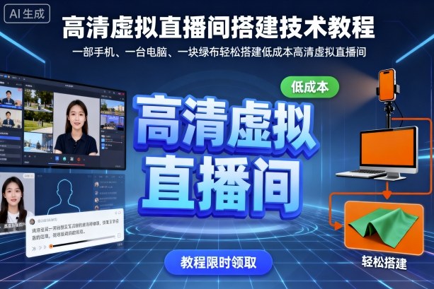 高清虚拟直播间搭建技术教程，一部手机、一台电脑、一块绿布轻松搭建低成本高清虚拟直播间-网创猫