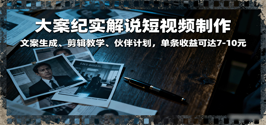大案纪实解说短视频制作，文案生成、剪辑教学、伙伴计划，单条收益可达7-10元-网创猫