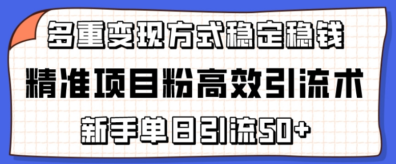 精准项目粉高效引流术,新手单日引流50+,多重变现方式稳定赚钱-网创猫