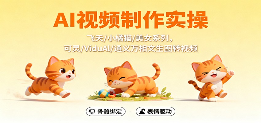 AI视频制作实操，飞天/小橘猫/美女系列，可灵/ViduAl/通义万相文生图转视频-网创猫