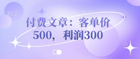 付费文章：客单价500，利润300-网创猫
