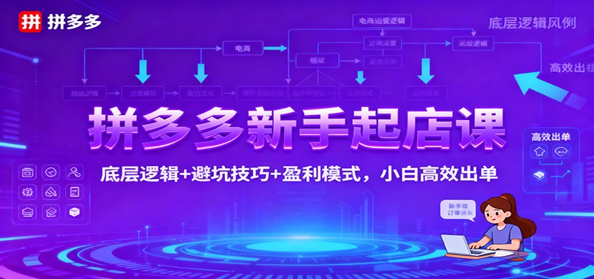 拼多多新手起店课：底层逻辑+避坑技巧+盈利模式，小白高效出单-网创猫