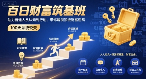 百日财富筑基班，助力普通人从认知到行动，带你解锁顶级财富密码-网创猫
