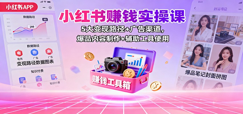 小红书赚钱实操课：5大变现路径+广告渠道，爆品内容制作+辅助工具使用-网创猫