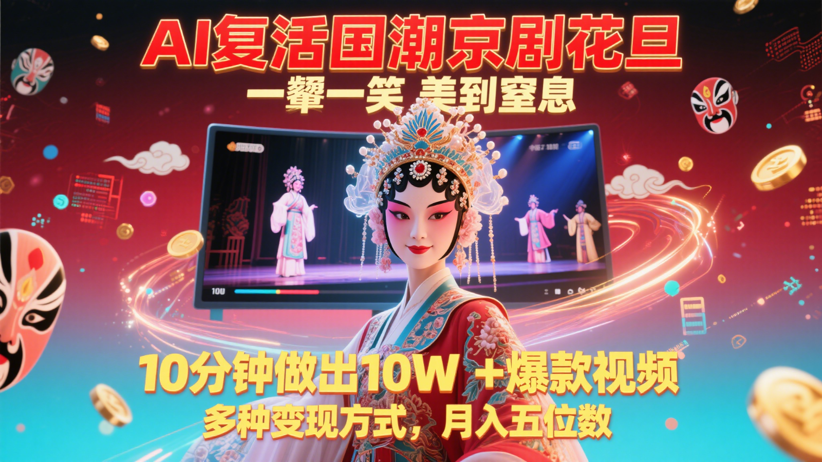 AI复活国潮京剧花旦，一颦一笑美到窒息，10分钟做出10W+爆款视频，多种变现方式-网创猫