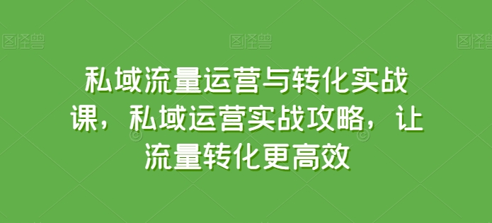 私域流量运营与转化实战课,私域运营实战攻略,让流量转化更高效-网创猫