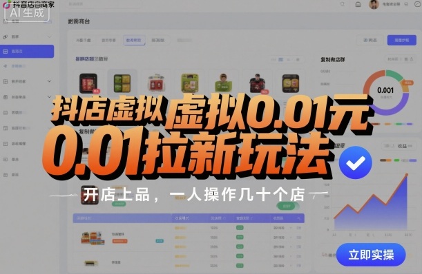 抖店虚拟0.01元拉新玩法，复制做店群，开店上品，一人操作几十个店-网创猫