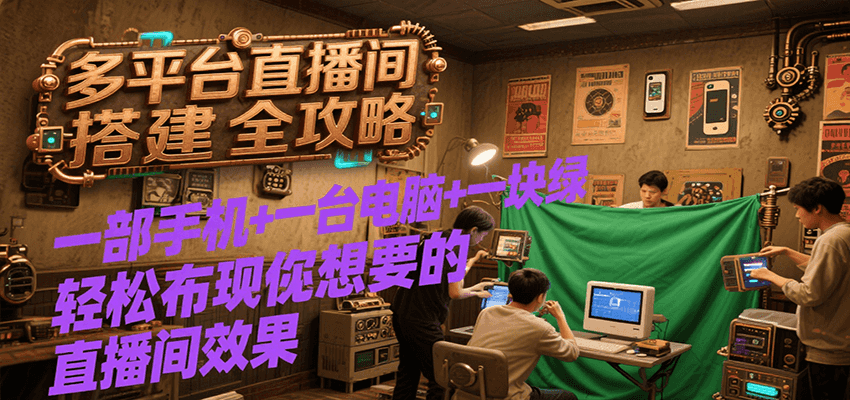 多平台直播间搭建全攻略，一部手机+一台电脑+一块绿布轻松实现你想要的直播间效果-网创猫